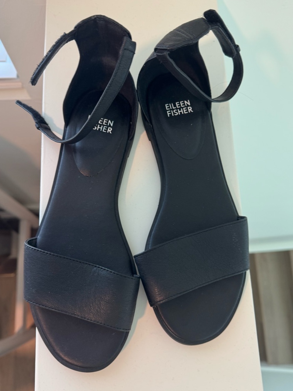 Eileen Fisher Black Leather Ankle-Strap Sandals nwt size 7.5